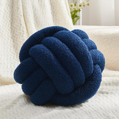 Petrella Knot Pillow Ball Round Throw Pillows Home Decor Cushion Decorative Aesthetic Throw Pillows，Lambswool Navy 11inch