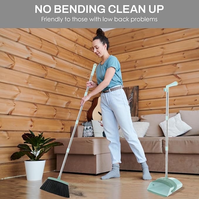 Broom and Dustpan Set for Home, 51-in Long Adjustable Handle Angle Broom and - Image 7