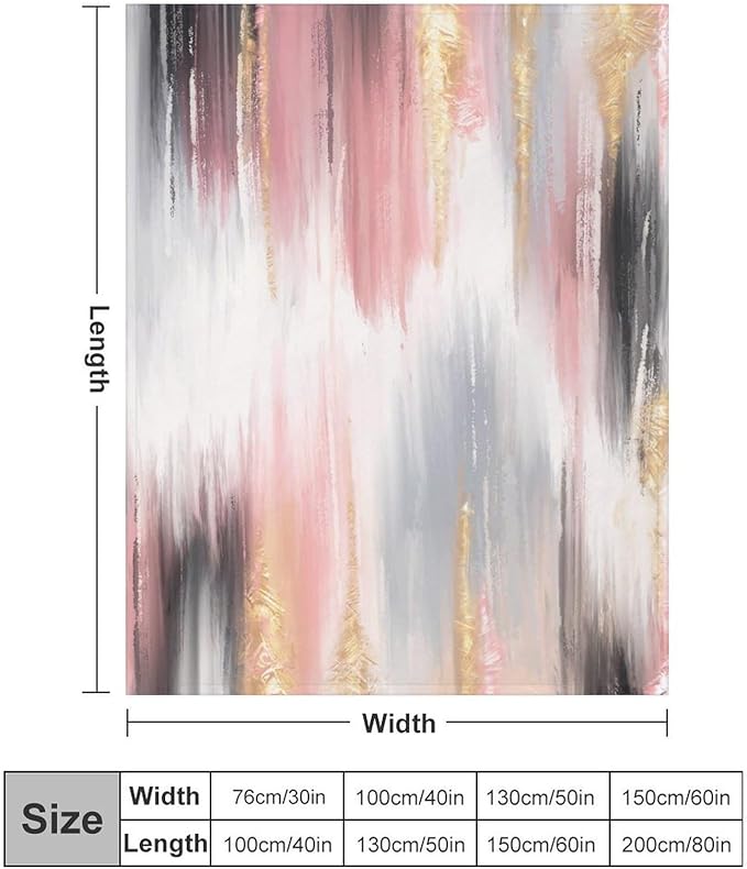 Fashion Gradient Blanket, Modern Art Baroque Gold Grey Pink Painting Strokes Pattern Soft Warm Cozy Plush Flannel Covers for Livingroom Bedroom Couch Chair Camping Travel Home Decor Tapestry 50x60in