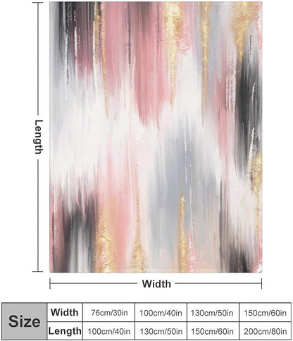 Fashion Gradient Blanket, Modern Art Baroque Gold Grey Pink Painting Strokes Pattern Soft Warm Cozy Plush Flannel Covers for Livingroom Bedroom Couch Chair Camping Travel Home Decor Tapestry 50x60in