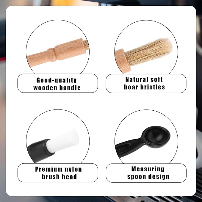5pcs Coffee Machine Cleaning Brushes Set, Boar Bristle Espresso & Grinder - Image 4