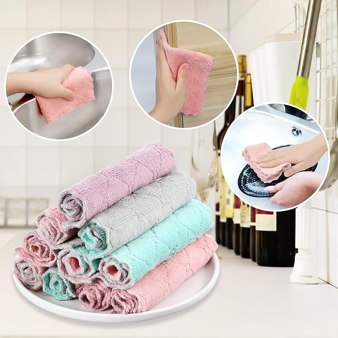 10Pack Kitchen Cloth Dish Towels, Super Absorbent Coral Velvet Dishtowels - Image 6
