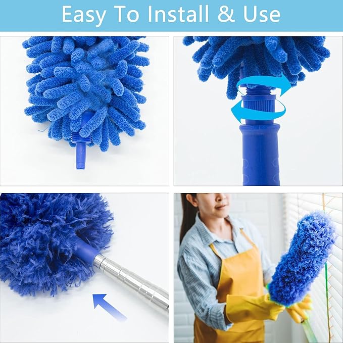 Cobweb Duster with Extension Pole, Washable Cleaning Duster Kit with 3 Duster - Image 5