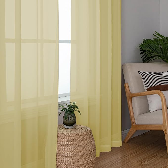 Chyhomenyc Sheer Yellow Curtains 90 inches Long 2 Panels, Light Filtering Soft - Image 3