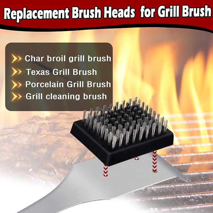 Leonyo 4 Pack Grill Brush Replacement Heads Set, 3.3IN x 2.5IN Grill Cleaning - Image 3