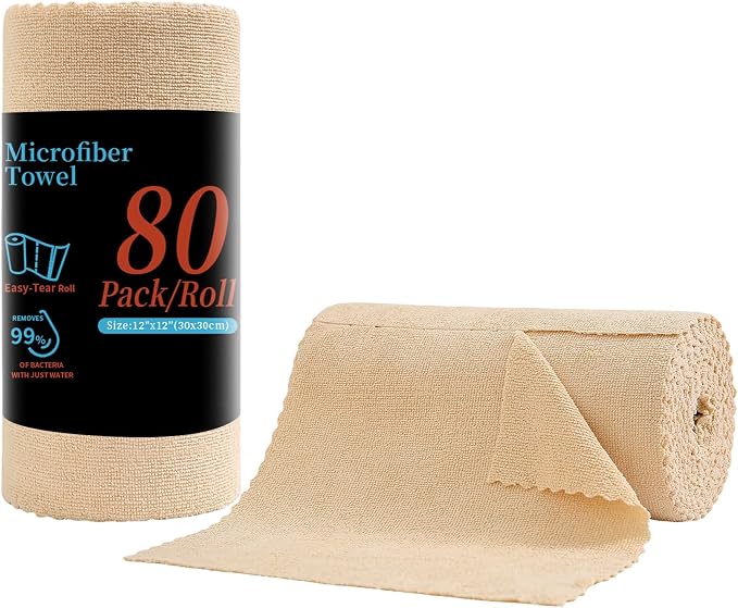 80 Pack Microfiber Cleaning Cloth Roll, Lint Free Rags & Tear Away Reusable by Tigona