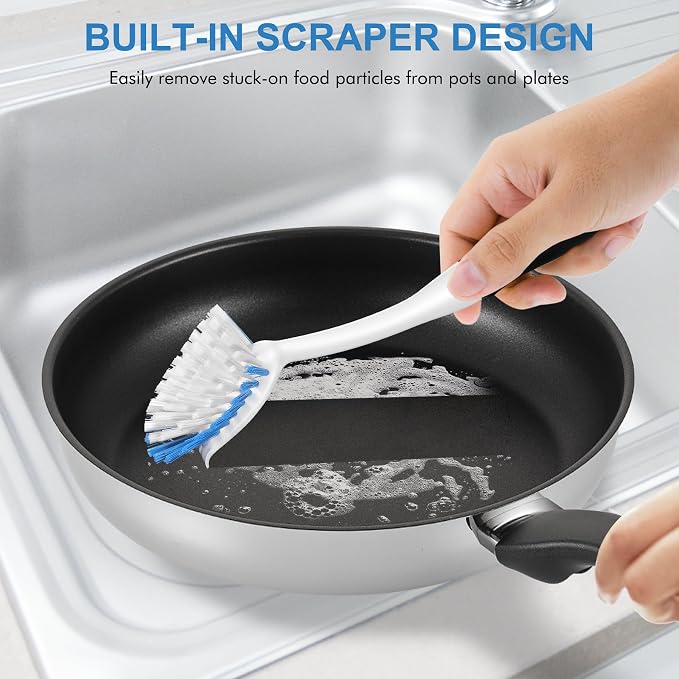 SetSail Dish Brush with Handle, 2 Pack Stiff Bristles Dish Scrubber with - Image 5