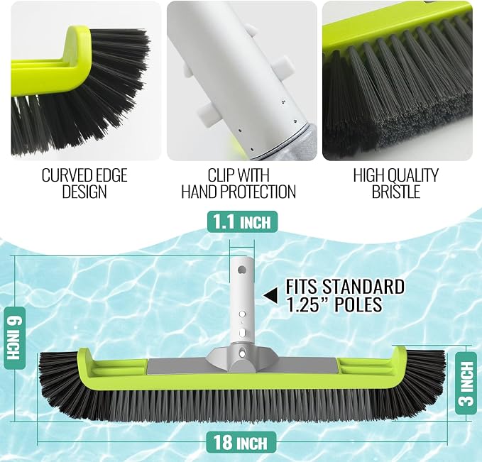18" Pool Brush Head for Cleaning Swimming Pool Walls, Curved Ends - Image 6