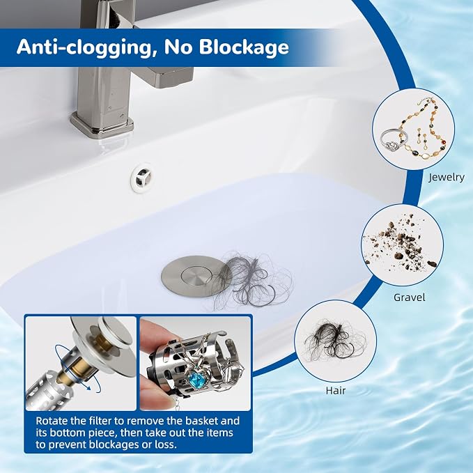 Hibbent 3 Pack 3 in 1 Bathroom Sink Drain Strainer, Universal Pop Up Stopper - Image 5
