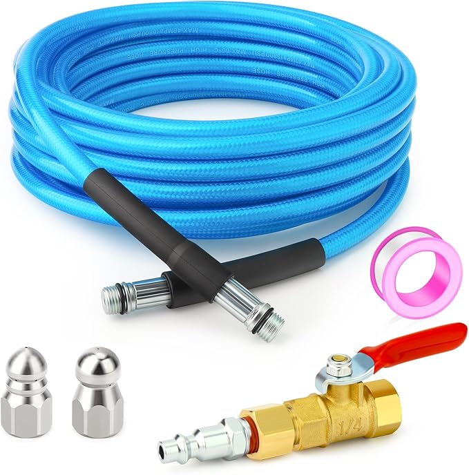 GASHER 23feet Home Dryer Vent Duct Cleaning Kit, 2 Jetter Nozzle, 1/4" NPT Ball by GASHER