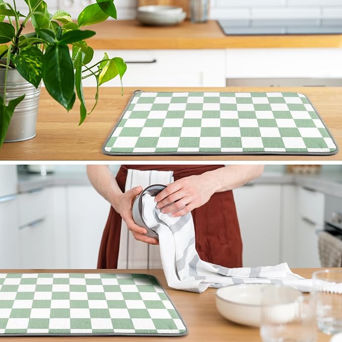 Zonon Green Checkered Dish Drying Mat - Image 6
