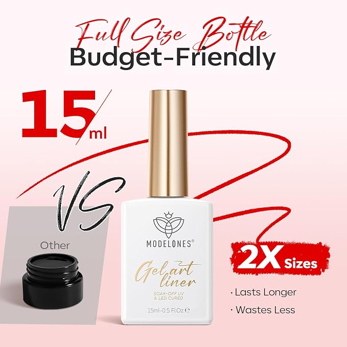 modelones Red French Tip Liner Gel Polish, 15 ML Bright Apple Red Valentine's - Image 6