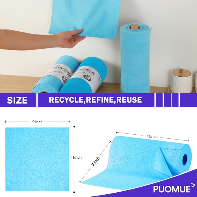 55 Pack Microfiber Cleaning Cloth Roll, Tear Away Reusable Towels, Ultra - Image 3