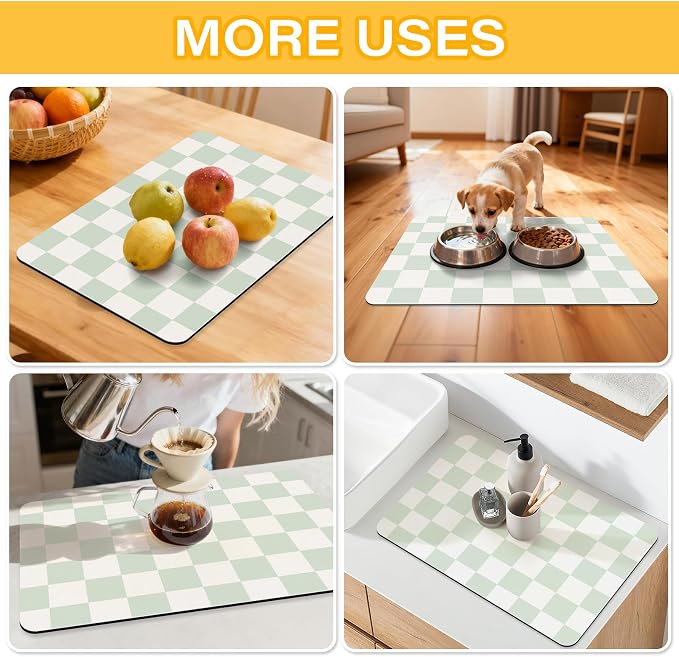 Checkered Dish Drying Mat （Green，24" x 16"） - Image 5