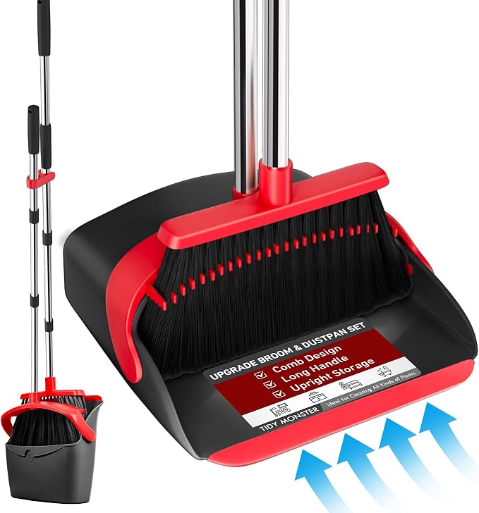Broom with Dustpan Combo Set, Dust Pans with Long Handle by TidyMonster