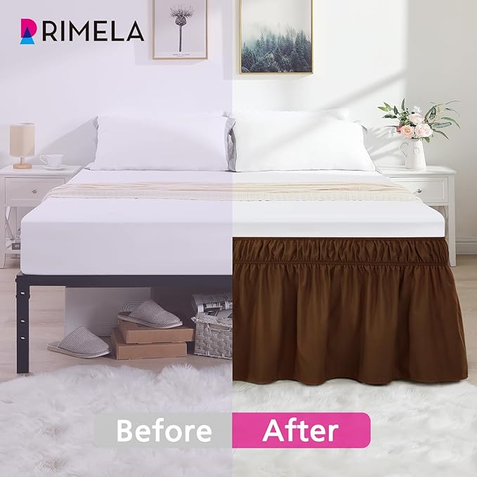 RIMELA Bed Skirt King Size 18 Inch Drop, Elastic Bed Skirting for Bed Base and Frame, Bedding Dust Ruffle Easy to Install,Wrap Around Adjustable Bedskirt, Chocolate Brown