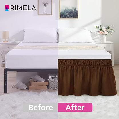RIMELA Bed Skirt King Size 18 Inch Drop, Elastic Bed Skirting for Bed Base and Frame, Bedding Dust Ruffle Easy to Install,Wrap Around Adjustable Bedskirt, Chocolate Brown