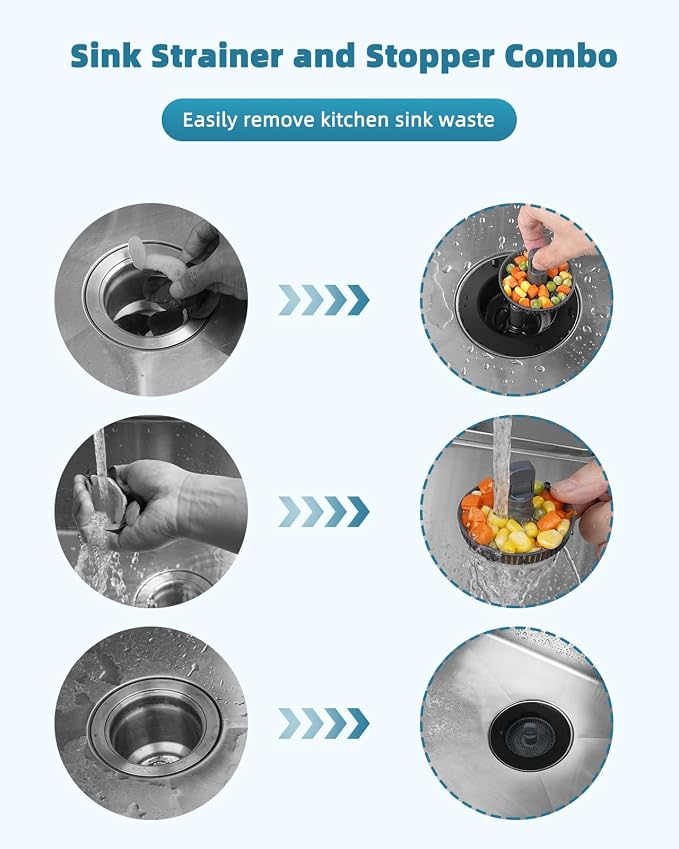 Universal 3 in 1 Kitchen Sink Drain Strainer Stopper Combo, Anti-Clog and Easy - Image 2