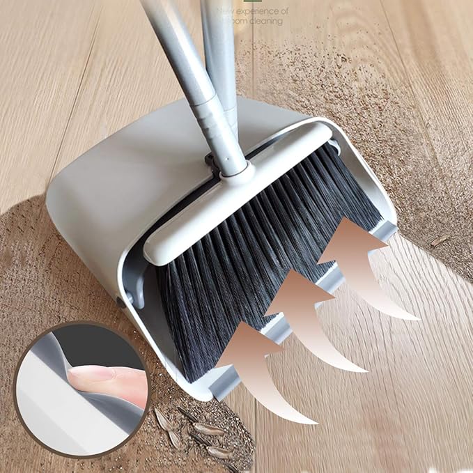 Broom and Dustpan Set, JEHONN Long Handle Lightweight Broom Set Upright - Image 3