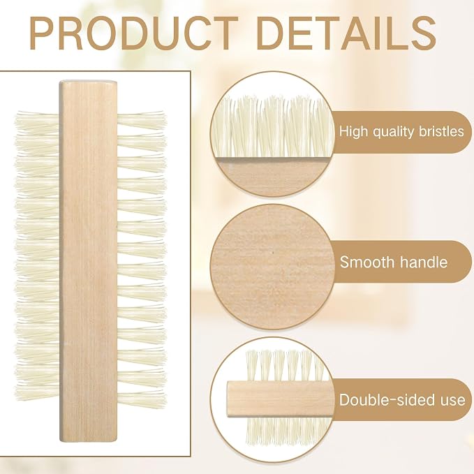 Patelai 24 Pack Wooden Nail Brush Bulk Two-sided Hand Fingernail Brush Non-slip - Image 6