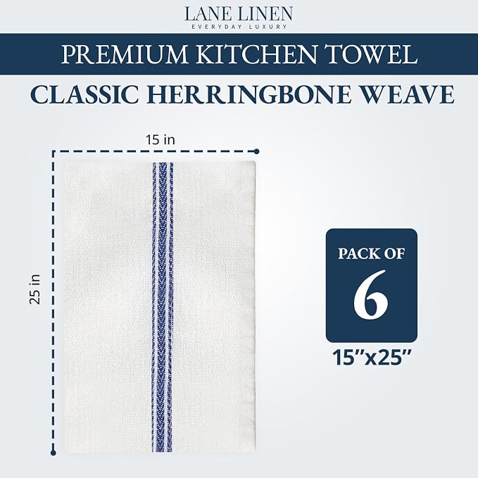 LANE LINEN Kitchen Towels, 6 Pack 14"x25" Dish Drying Towels, 100% Cotton Tea - Image 2