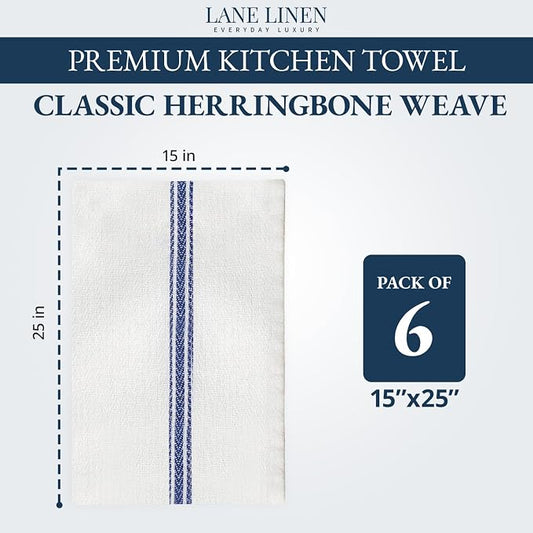 LANE LINEN Kitchen Towels, 6 Pack 14"x25" Dish Drying Towels, 100% Cotton Tea - Image 2