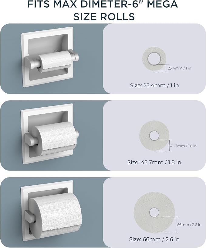 FORIOUS Recessed Toilet Paper Holder, Stainless Steel Durable Tissue Roll - Image 5