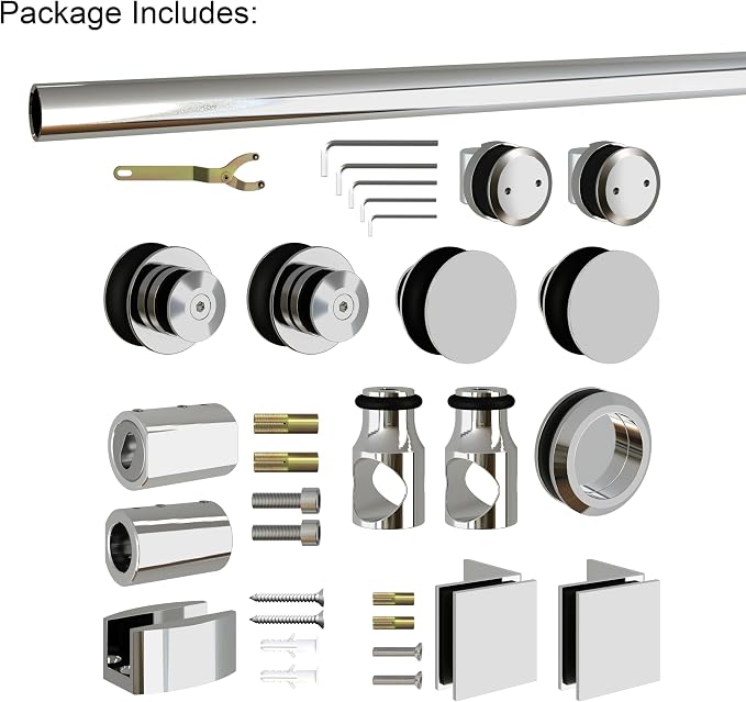 DIYHD 5FT Frameless Chome Stainless Steel Sliding Glass Shower Door Hardware - Image 3
