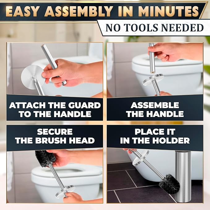 2 Pcs Stylish Stainless Steel Toilet Brush and Holder Set - Image 5