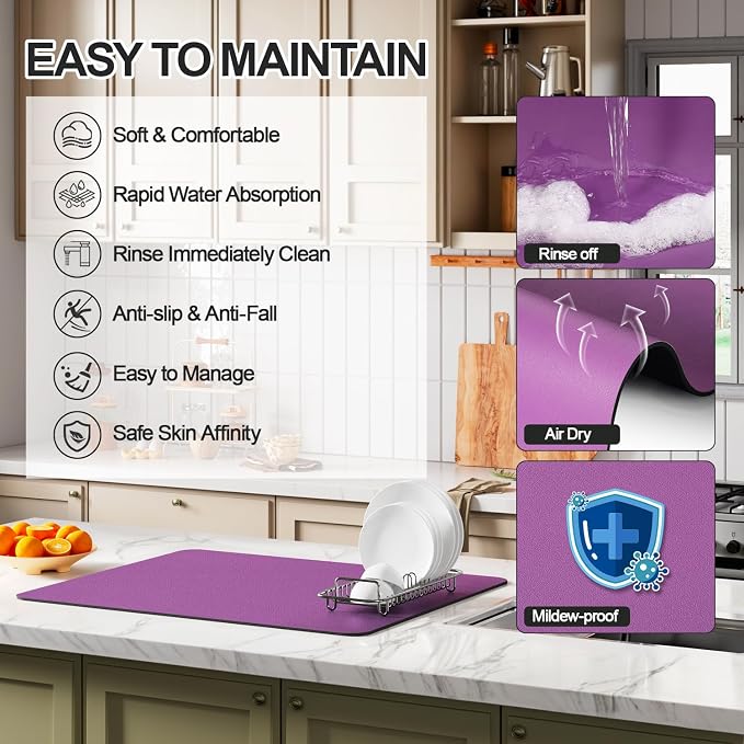 Dish Drying Mat for Kitchen Counter | Coffee Bar Mat for Countertops | Heat - Image 3