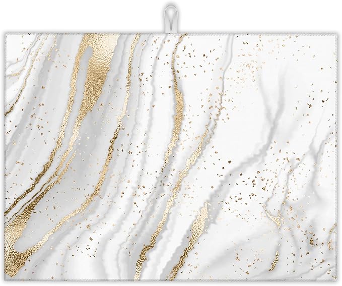White Gold Marble Dish Drying Mats 18x24 Inch, Dish Pad Drying Rack Mat by UIUPRO