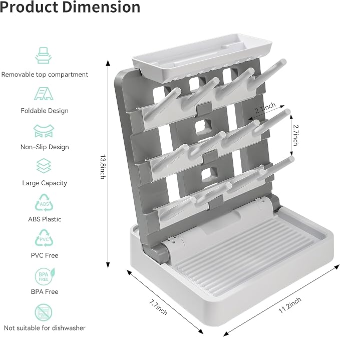 Baby Bottle Drying Rack, Vertical Standing Bottle Dryer Rack Holder-Space - Image 2