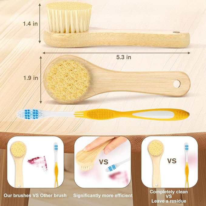 2Pack Laundry Stain Brush with 2Pack Metal Hook, Natural Soft Boar Bristle - Image 3