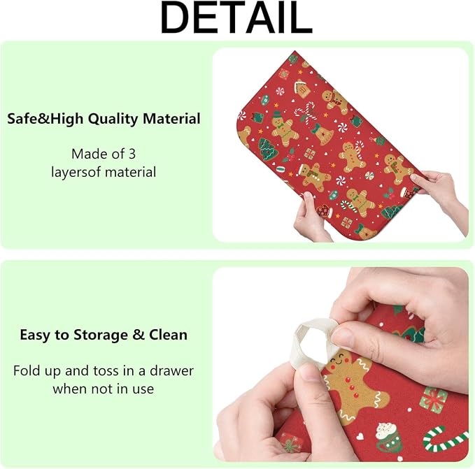 Christmas Kitchen Countertop Dish Drying Mat, Washable Absorbent Countertop - Image 7