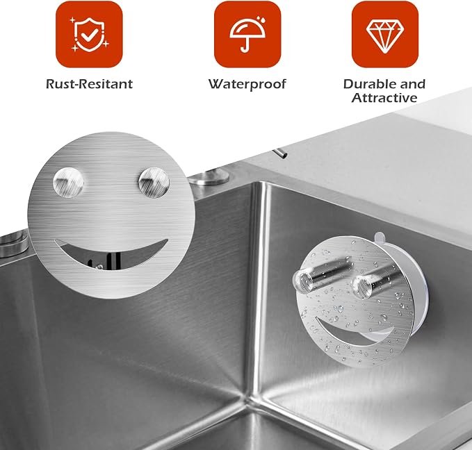Stainless Steel Smiley Face Sponge Daddy Holder, Brushed Silver Sink Caddy - Image 5