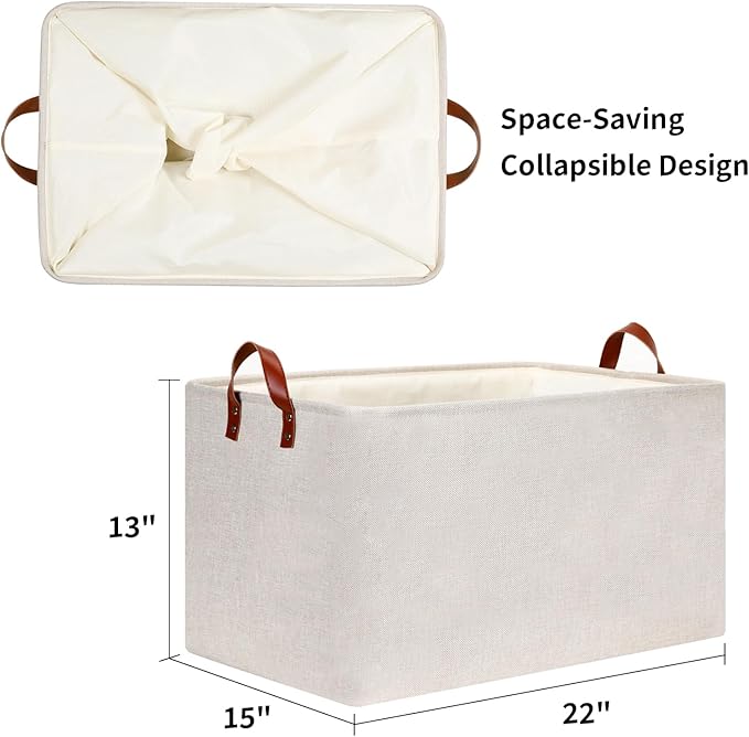 DULLEMELO Large Beige Storage Basket 70L Oversized Canvas Fabric Storage Bin - Image 5