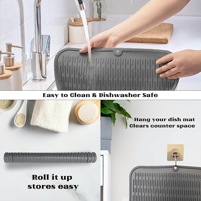 ZLR Silicone Dish Drying Mat for Kitchen Counter, Eco-Friendly Fast Dry Dish Mat - Image 4