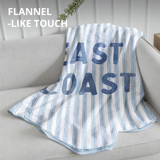 Blue Coastal Beach Blanket, East Coast Preppy Beach Striped Throw Blankets for Home Bedroom Dorm Couch Bed Decor, Beachy Room Decor Aesthetic, Coastal Granddaughter Room Decor, 50x60 Inch