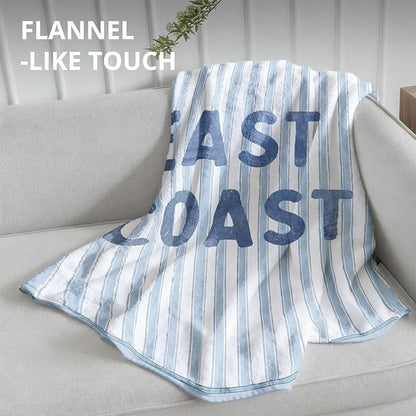 Blue Coastal Beach Blanket, East Coast Preppy Beach Striped Throw Blankets for Home Bedroom Dorm Couch Bed Decor, Beachy Room Decor Aesthetic, Coastal Granddaughter Room Decor, 50x60 Inch
