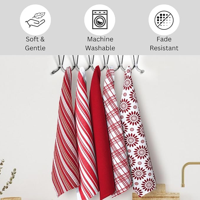 Assorted Kitchen Towels 100% Cotton Large 16x26 Inch Set of 5 - Image 5