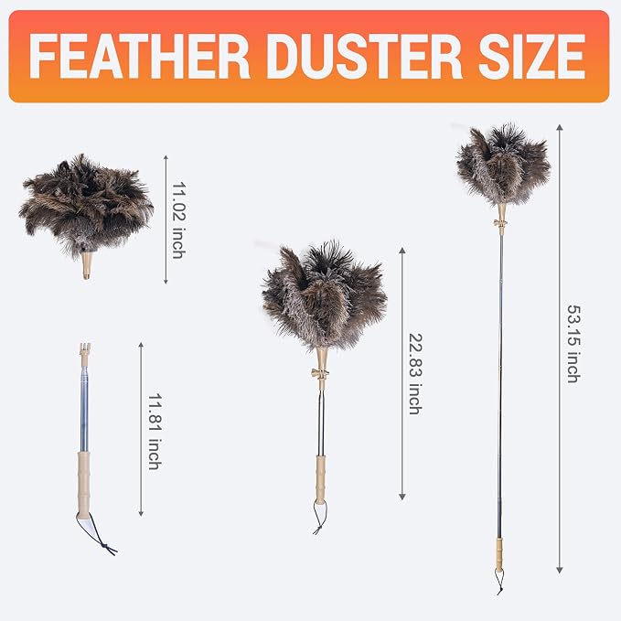 Extendable Ostrich Feather Duster, Natural Ostrich Feathers Long Handle Duster - Image 4
