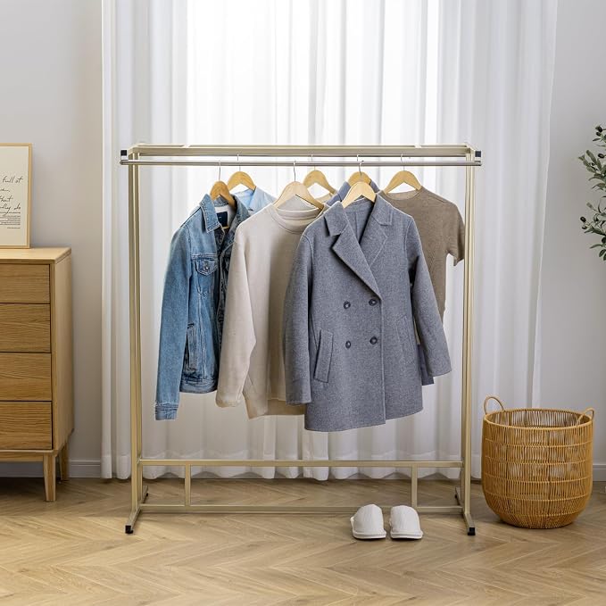 MyGift 4ft Tall Brass Tone Stainless Steel Freestanding Garment Rack, Heavy - Image 4