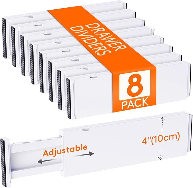 Lifewit 8 Pack Drawer Dividers Plastic 4" High, 13.5-22" Adjustable Drawer by Lifewit