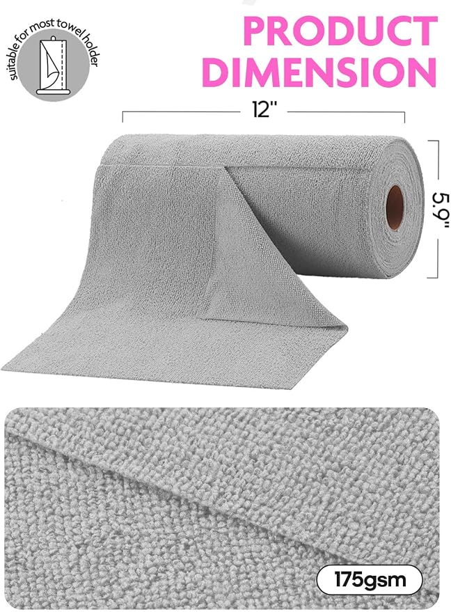 Tear-A-Rag Roll -50 Pack, 12 x 12 Microfiber Cleaning Cloth, Reusable Towels - Image 6
