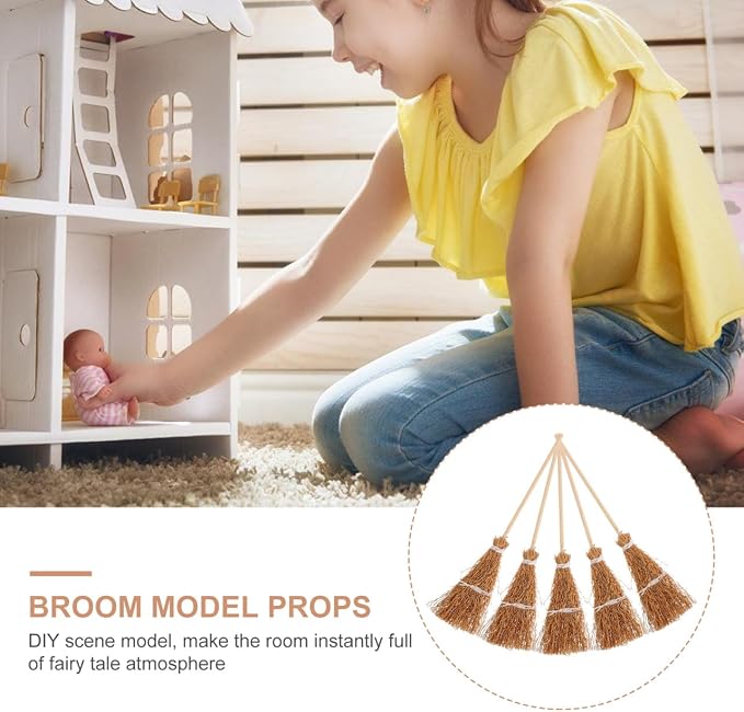ibasenice Mini Hand-Woven Broom Dollhouse Decor 1 12 Scale Miniature Broom Props - Image 5