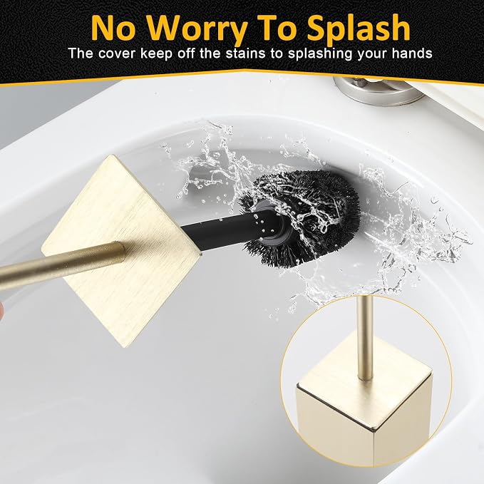 Toilet Brush and Holder Floor Standing, Brushed Gold - Image 6