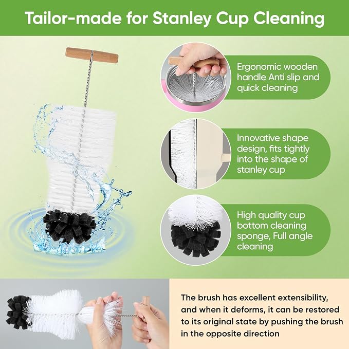 3 PCS Bottle Clean Brush Set, Long Wooden Handle Bottle Cleaner Brush - Image 2
