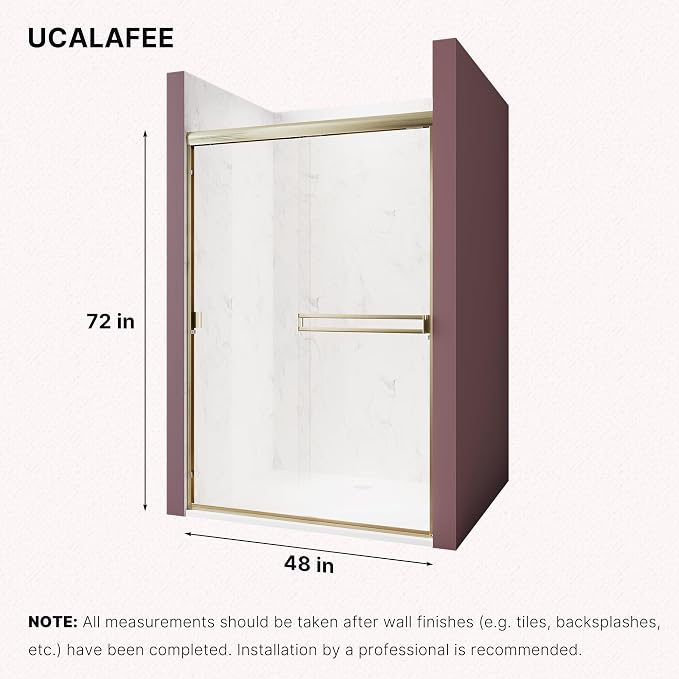 Shower Door 44-48 in. W x 72 in. H, UCALAFEE Semi-Frameless Double Sliding - Image 7