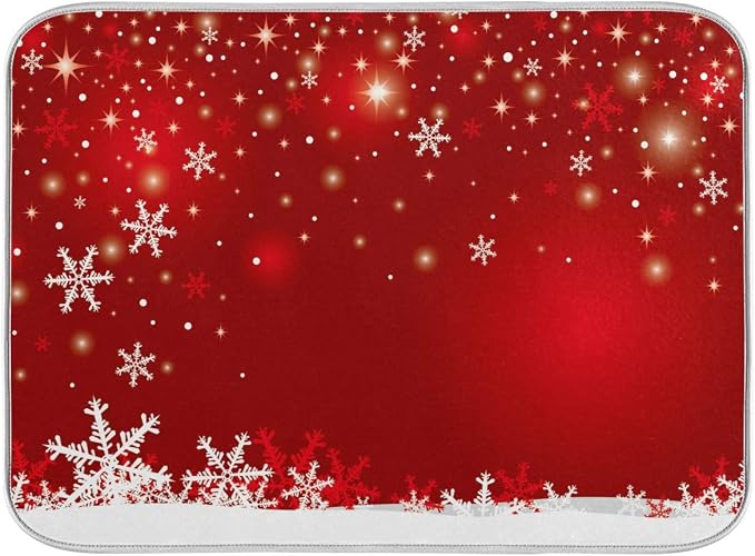 Christmas White Snowflake On Red Background Dish Drying Mat 18x24inch Dish by Wamika