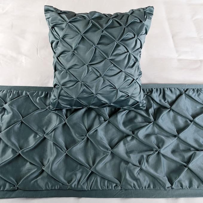 The HomeCentric Luxury Blue King 90 x 18 inch Bed Runner Without Pillow Cover, Satin Pintucks Bed Scarf, Solid Color Modern - Satin Nights